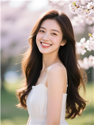 温婉动人白色连衣裙长发美女图片