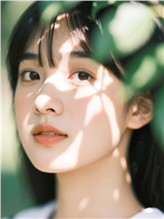 树影斑驳清纯少女肖像摄影图片