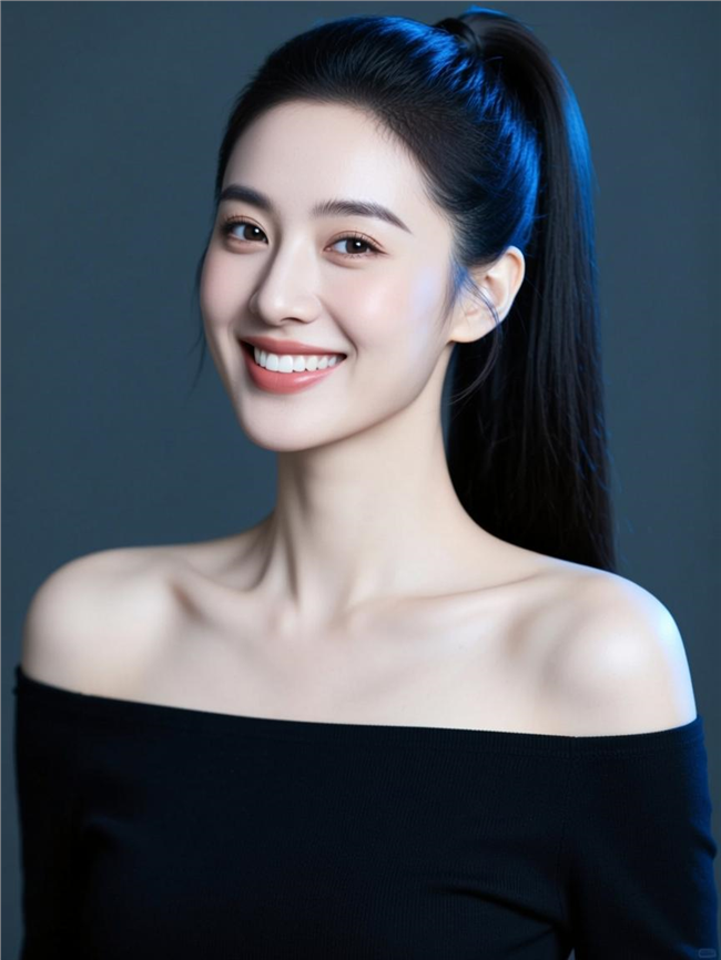 性感一字肩高马尾美女写真摄影图片