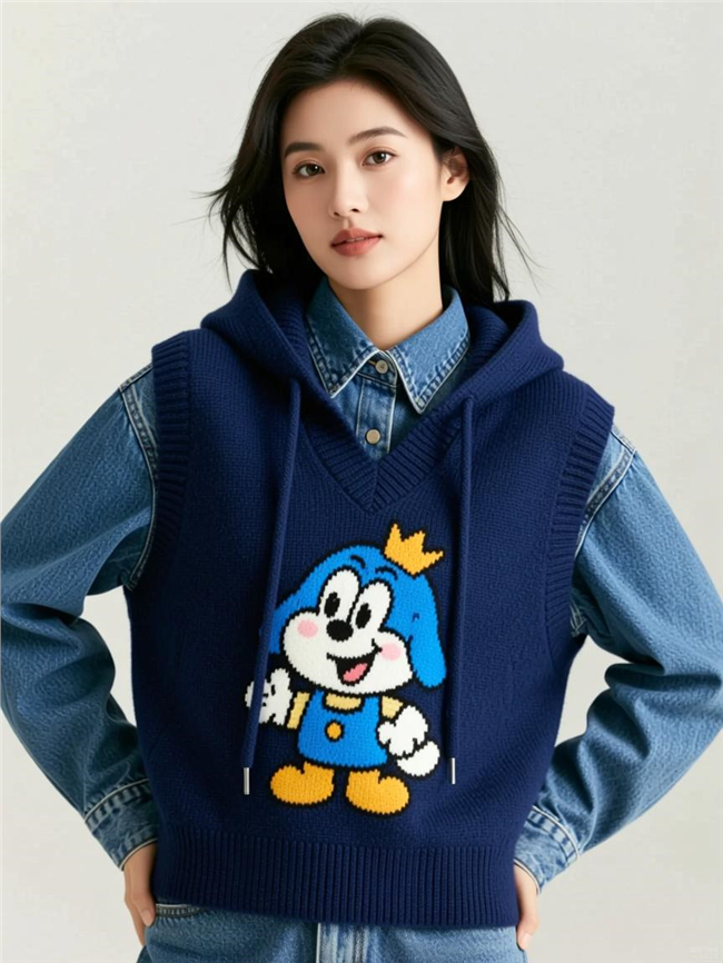 时尚牛仔衬衫马甲穿搭美女图片