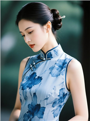 古典蓝色水墨风旗袍美女图片