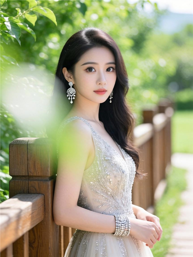 妆容精致镶钻婚纱裙美女写真图片