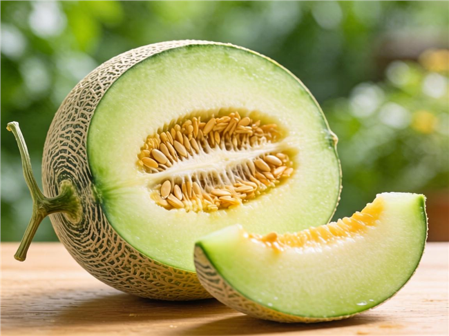 新鲜切开的蜜瓜摄影图片
