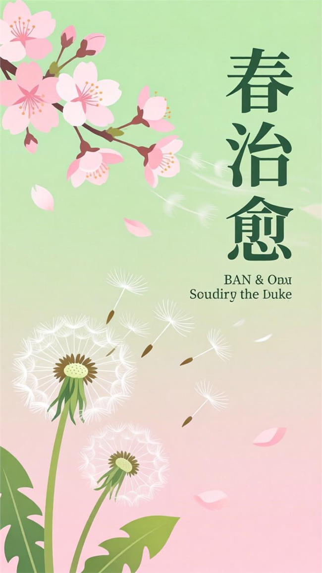 春日治愈系卡通插画风格海报图片
