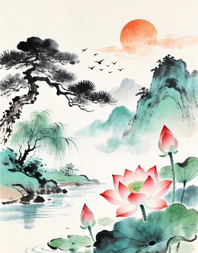 清新矢量风格中国水墨画图片