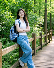 户外健步道徒步美女摄影图片