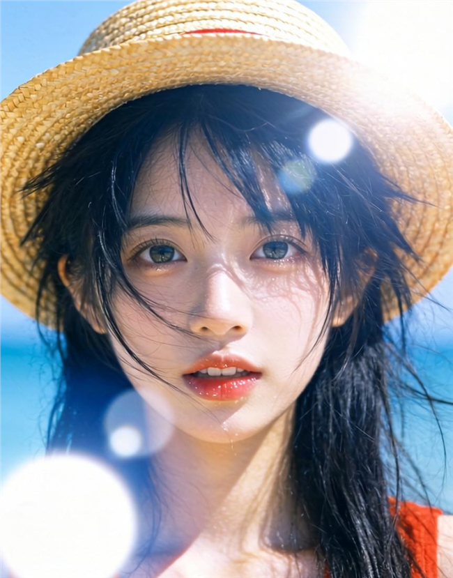 夏日戴着草帽的美女图片