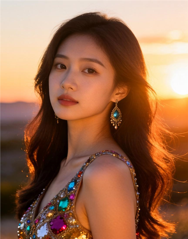 日落光影美女写真摄影图片