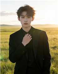 草原黑色西装时尚文艺感帅哥图片