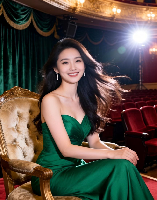 穿着绿色晚礼服的美女图片