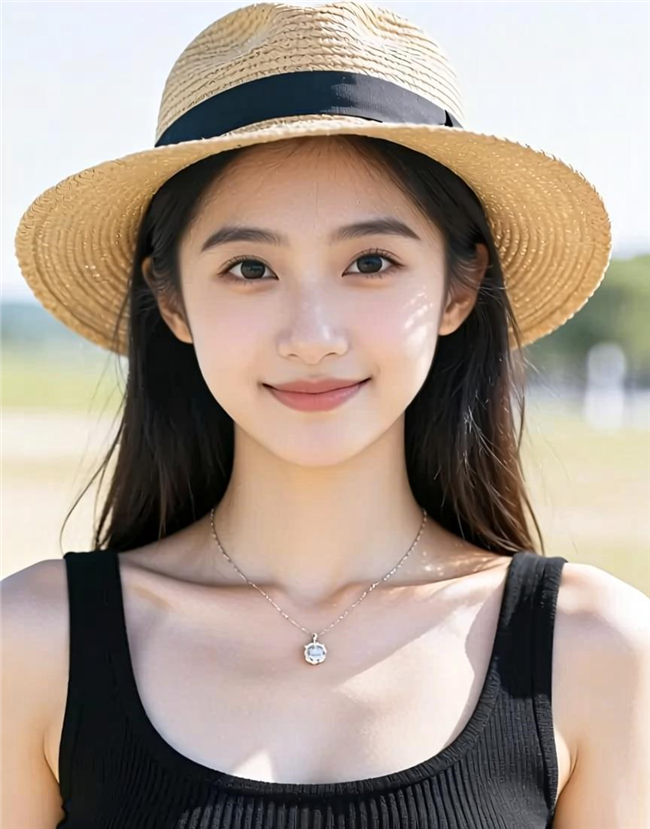 戴帽黑色背心美女写真摄影图片