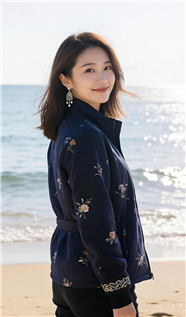 站在海边回眸一笑的美女图片