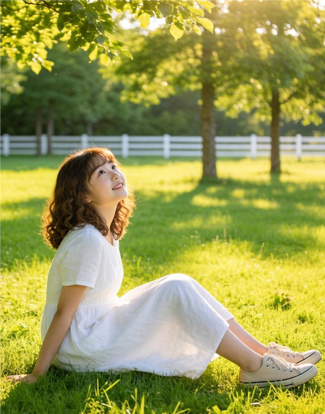 治愈系美女午后草地写真图片