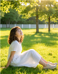 治愈系美女午后草地写真图片
