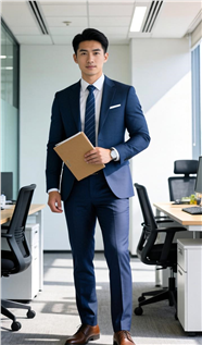 办公室藏青色西装男士图片