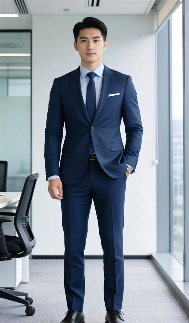 藏蓝色西装商务男士图片