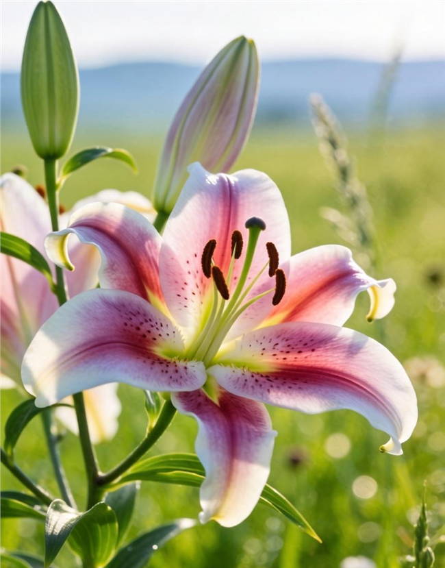 粉色百合花微距特写摄影图片