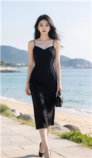 优雅气质黑色吊带小黑裙美女写真图片