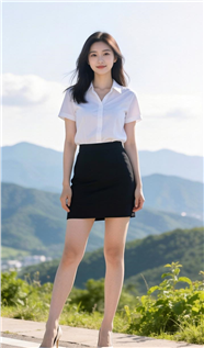 户外白色衬衫包臀裙美女写真图片