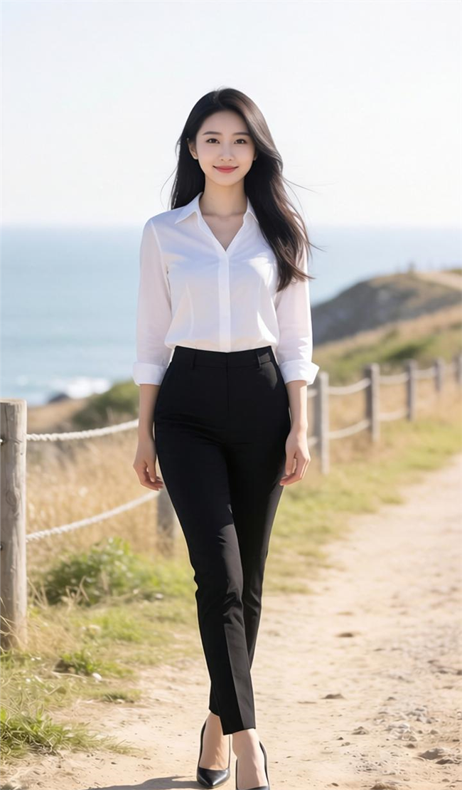 白色衬衫黑色西装裤美女图片