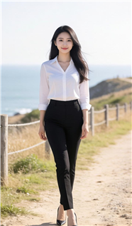 白色衬衫黑色西装裤美女图片
