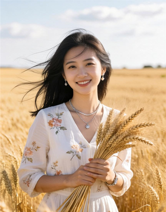秋天风吹麦浪美女写真摄影图片