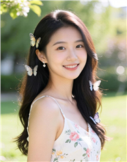 碎花吊带长卷发美女摄影图片