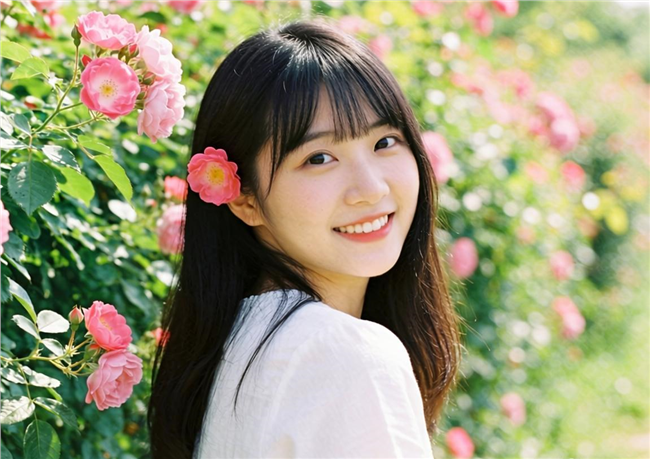 春日赏花摘花戴花美女摄影图片
