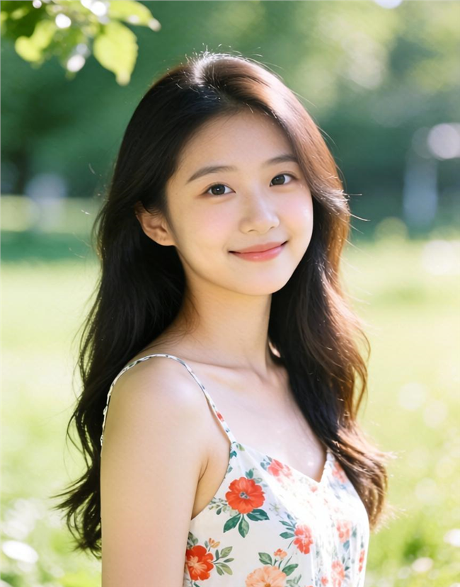 夏日吊带碎花裙长卷发美女写真图片