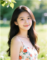 夏日吊带碎花裙长卷发美女写真图片