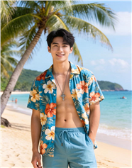 夏日海边度假年轻帅哥摄影图片