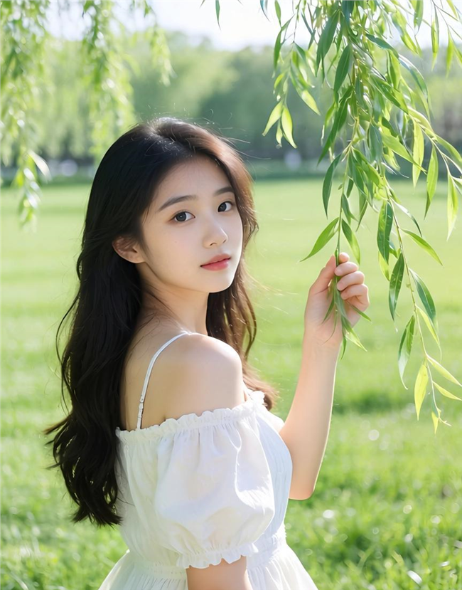 春日杨柳依依少女回眸图片