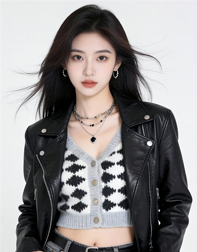 时尚潮流黑色皮夹克美女写真图片