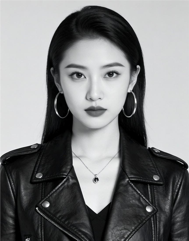 黑白风格高冷皮衣美女摄影图片