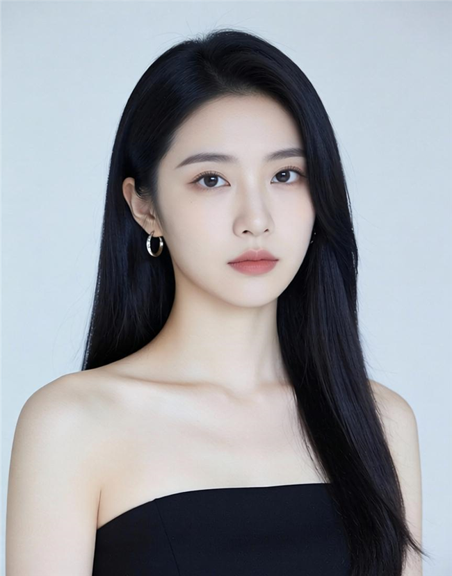 高级长直发抹胸裙美女写真图片