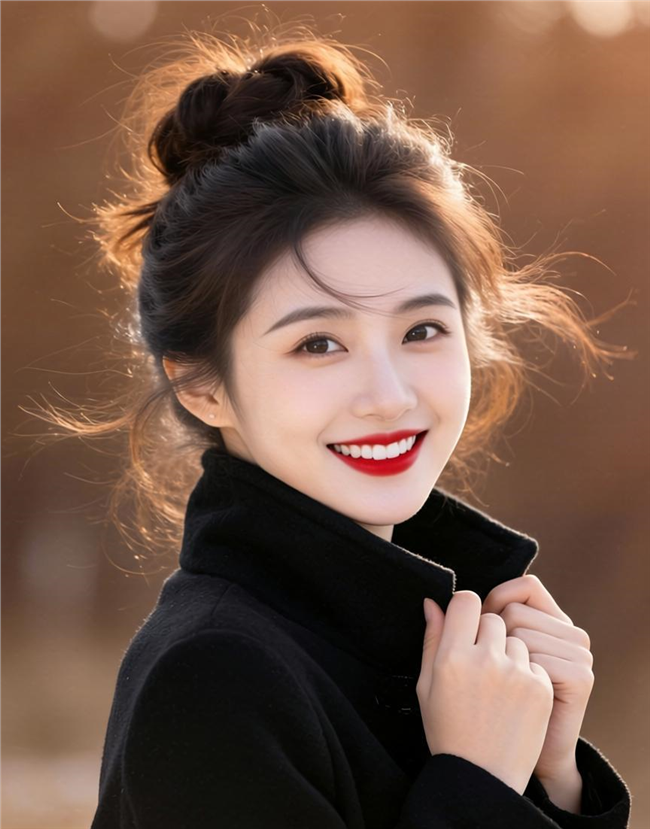 嫣然一笑高丸子头美女写真图片
