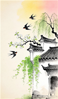小清新中式水墨风格插画图片