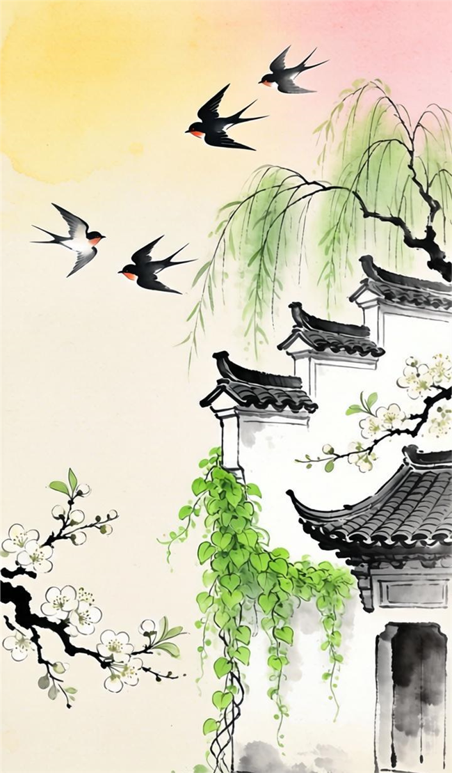 中式水墨手绘插画设计图片