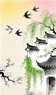 中式水墨手绘插画设计图片