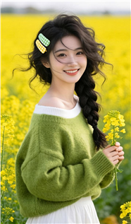 春日黄色油菜花美女写真摄影图片