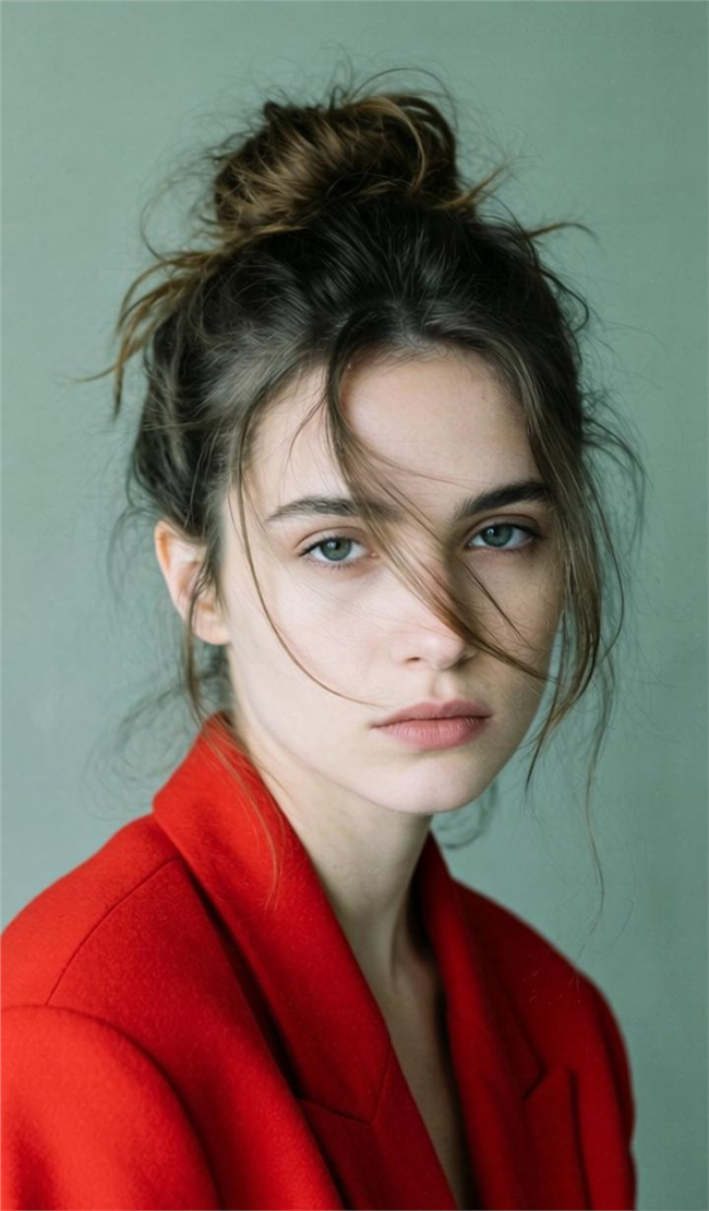 冷艳慵懒风格高丸子头美女写真图片