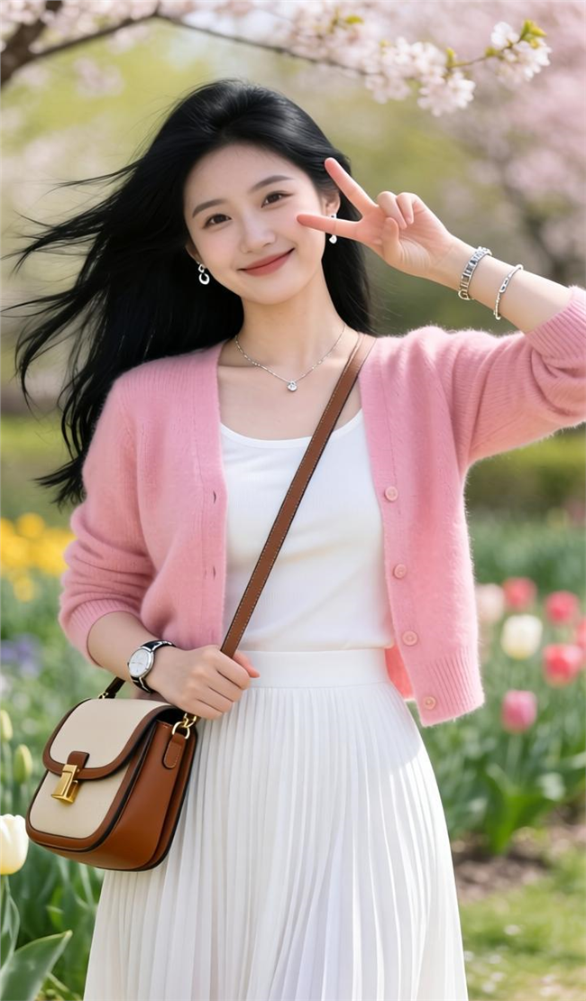 春天妆容清新比剪刀手的美女图片
