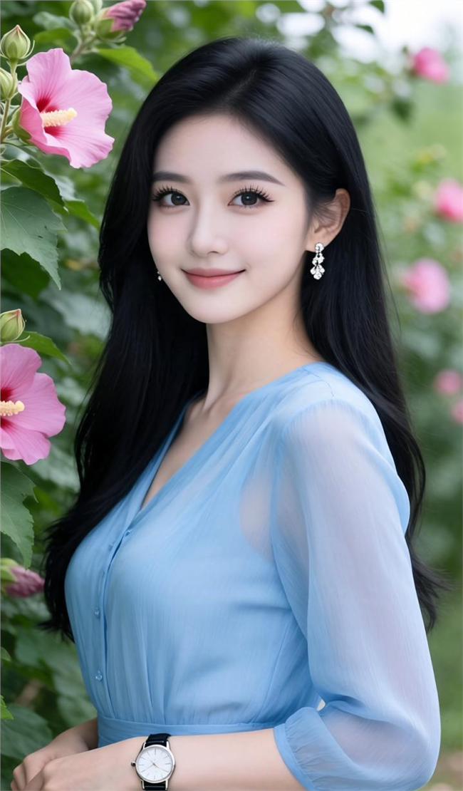蓝色连衣裙温婉气质美女摄影图片