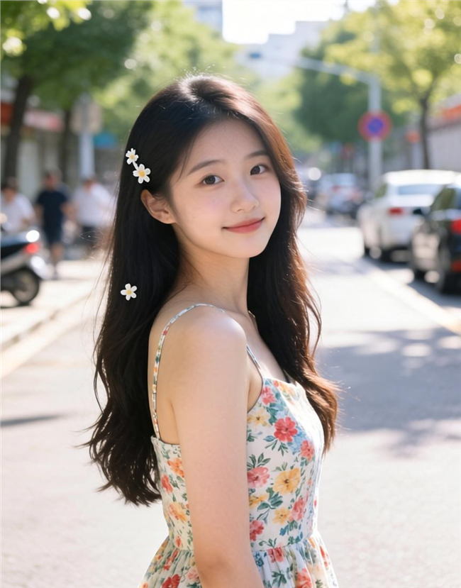 夏日街头回眸一笑的美女图片