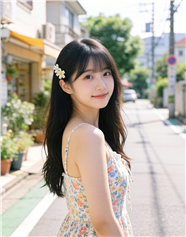 街头小清新碎花裙美女写真图片
