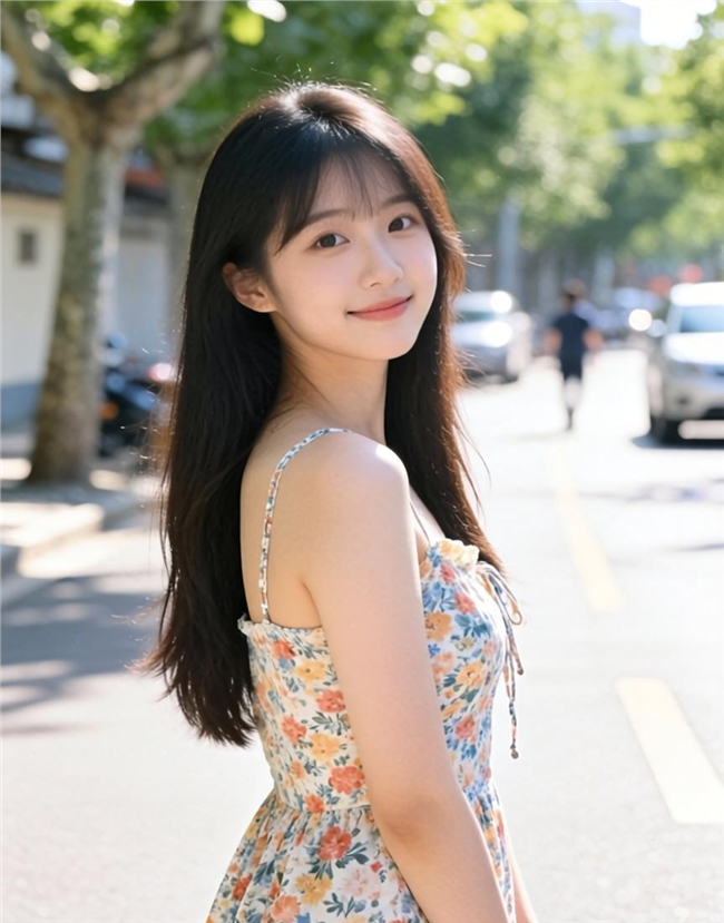 夏日街头回眸一笑清新少女图片