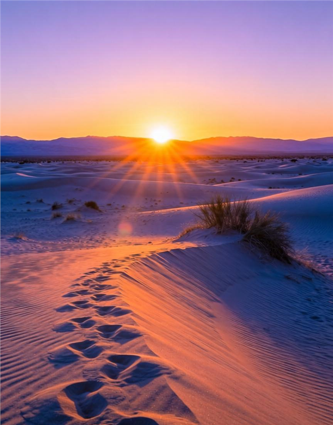 日暮黄昏沙漠夕阳摄影图片