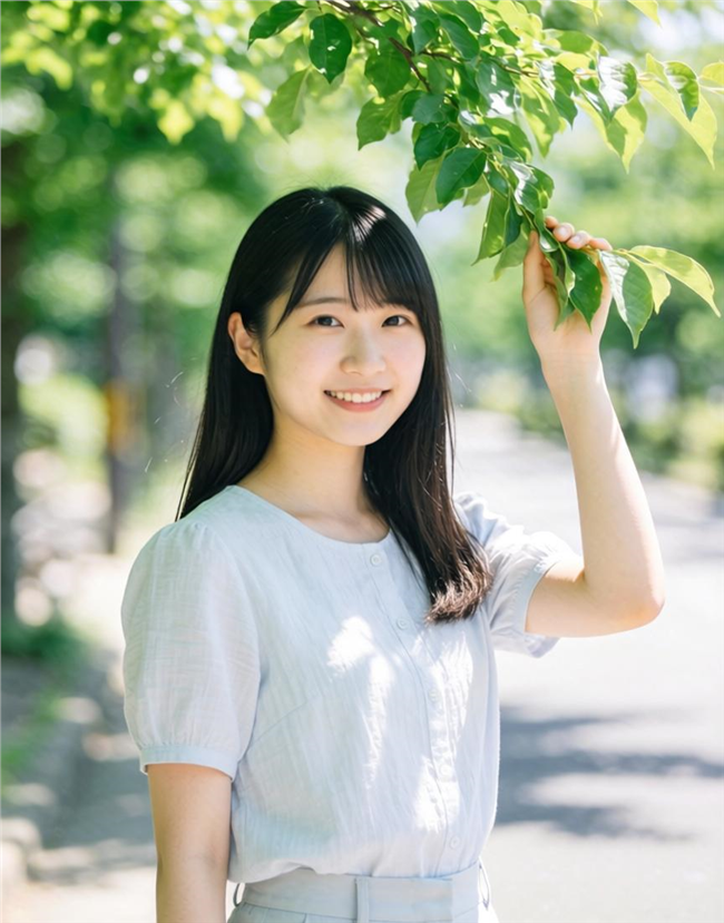 夏日浅色系穿搭美女摄影图片
