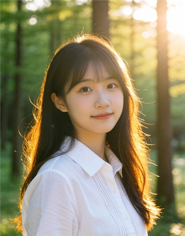 夏日温柔文艺感树林美女写真图片