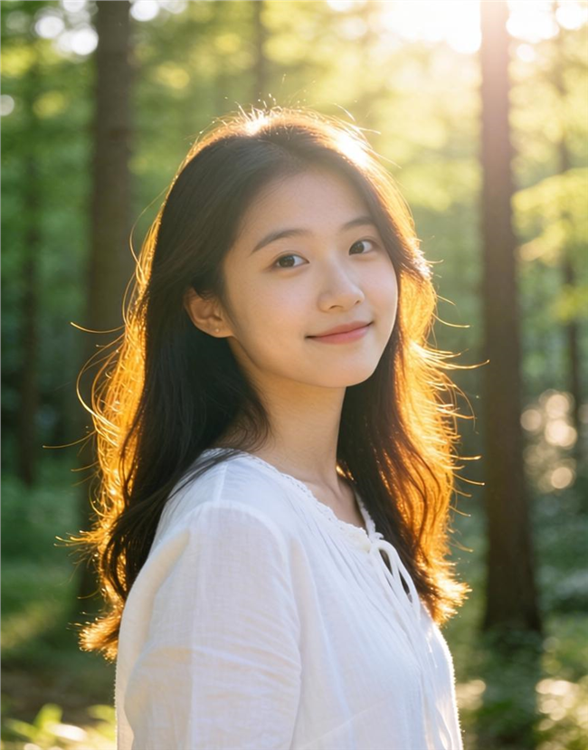 森林逆光少女美女写真图片